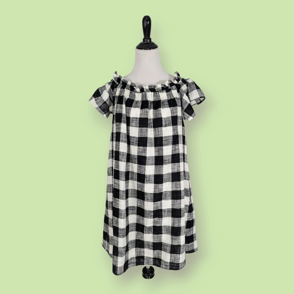 Corey Lynn Calter Anthropologie Gingham Linen Blend Off Shoulder Dress M